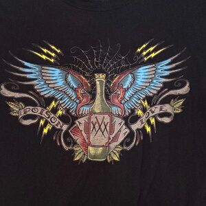 Rock Steady Black Tee Poison Love with Colorful Tattoo Design, Crewneck